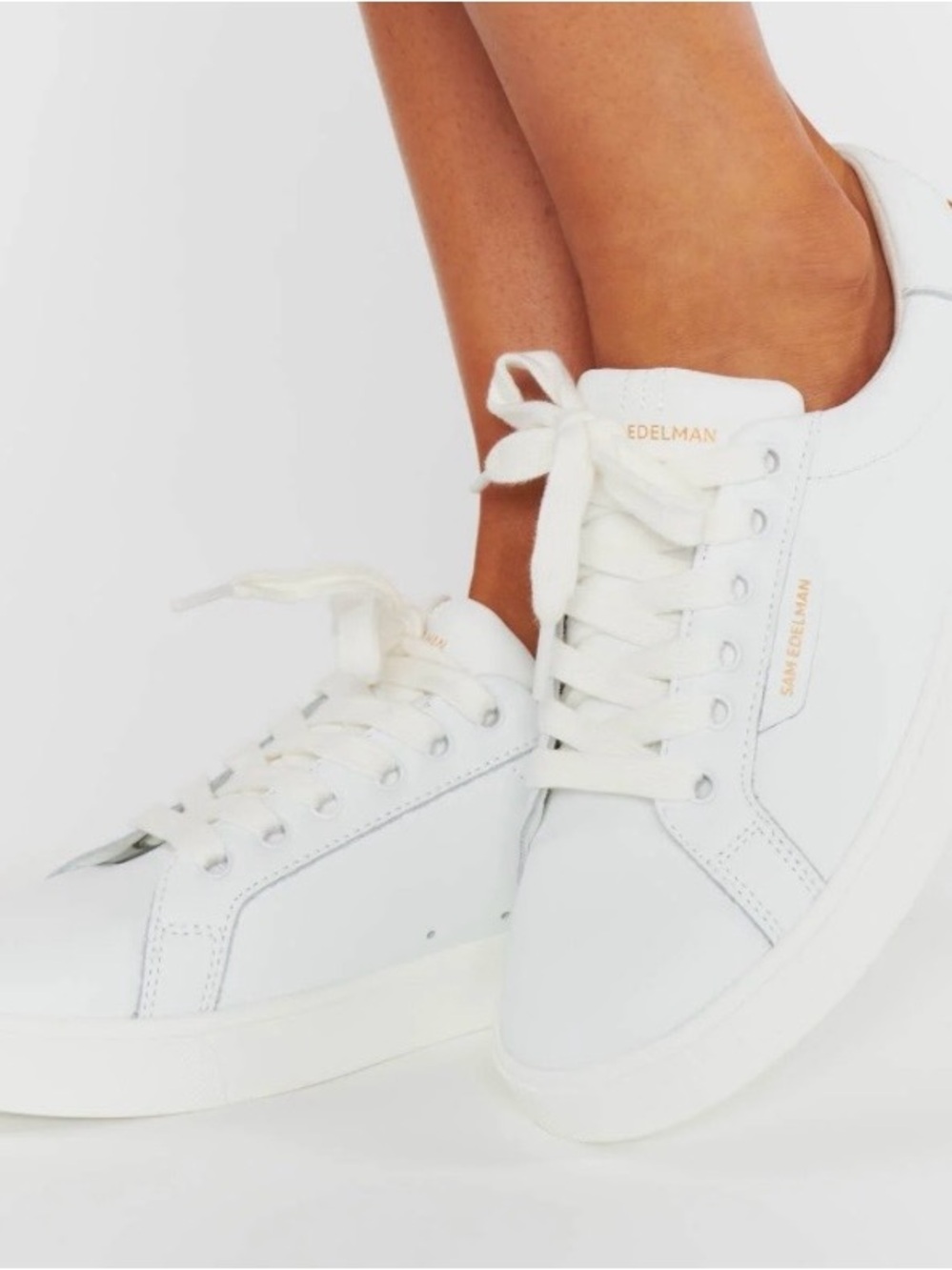 Sam Edelman White Low-Top Leather Platform Sneakers